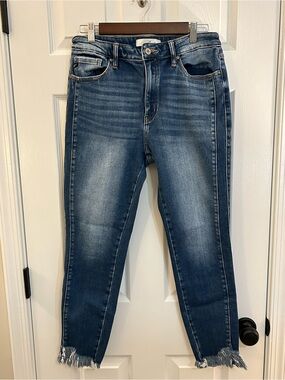 KanCan High Rise Skinny Jeans Raw Asymmetrical Frayed Hem Size 13/30